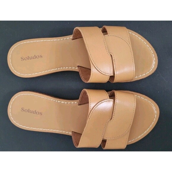 Soludos Shea Interlocking Leather Slide Tan Sandals Size 8.5 NWOB Minimalist - Picture 1 of 10